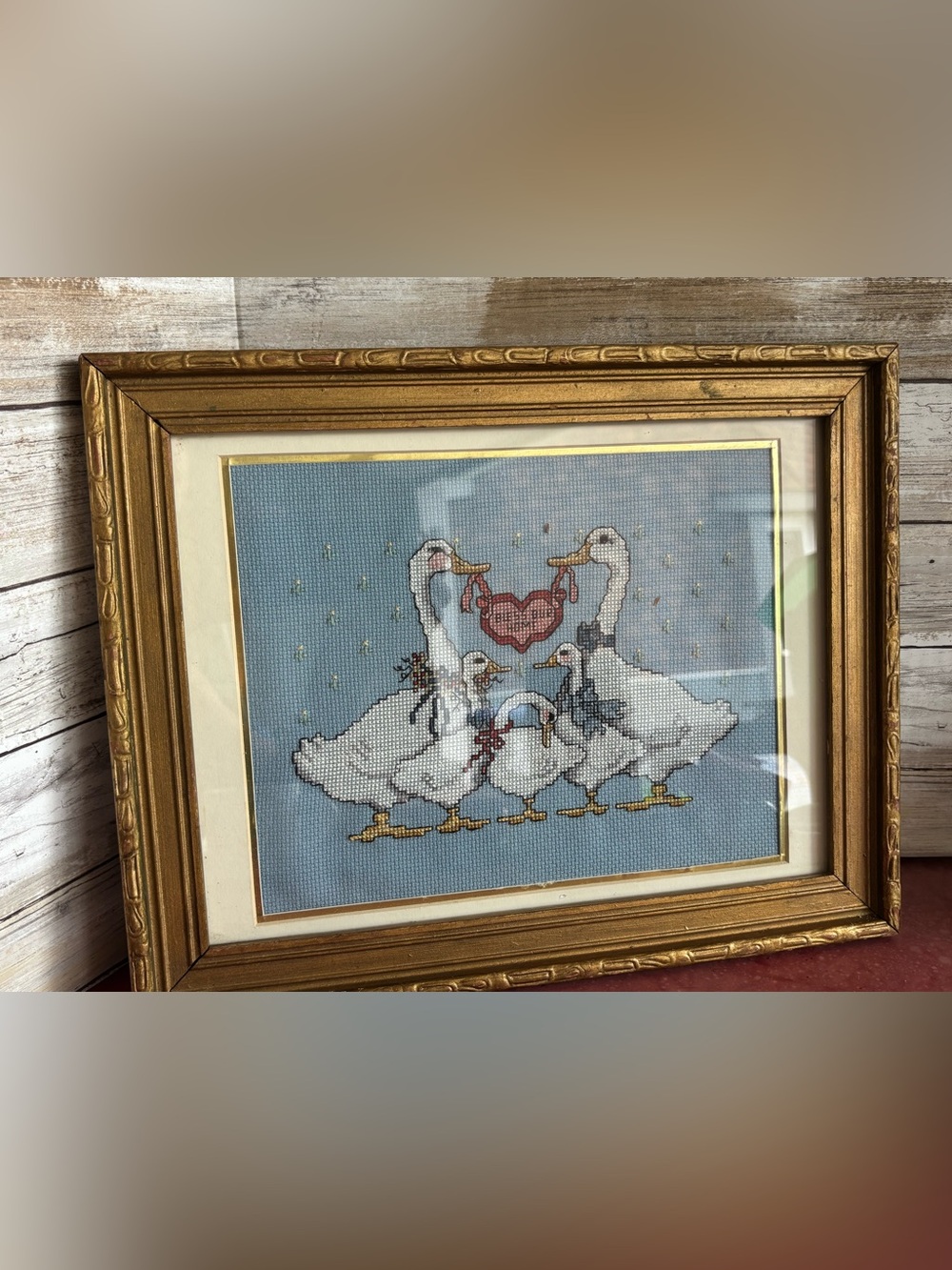 Geese cross-stitch granny core framed art
